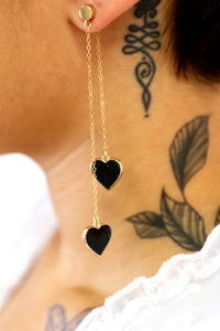 Single Hearted Girl Dangle Black Heart Charm Earrings