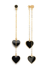 Load image into Gallery viewer, Single Hearted Girl Dangle Black Heart Charm Earrings