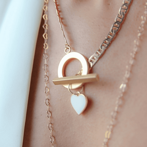 Gold Crush White Heart Necklace