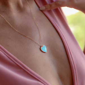 Single Hearted Girl Heart Charm Turquoise Blue Necklace