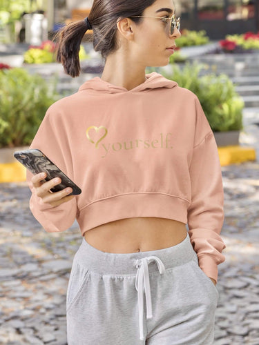 Love Yourself Crop Hoodie Peach